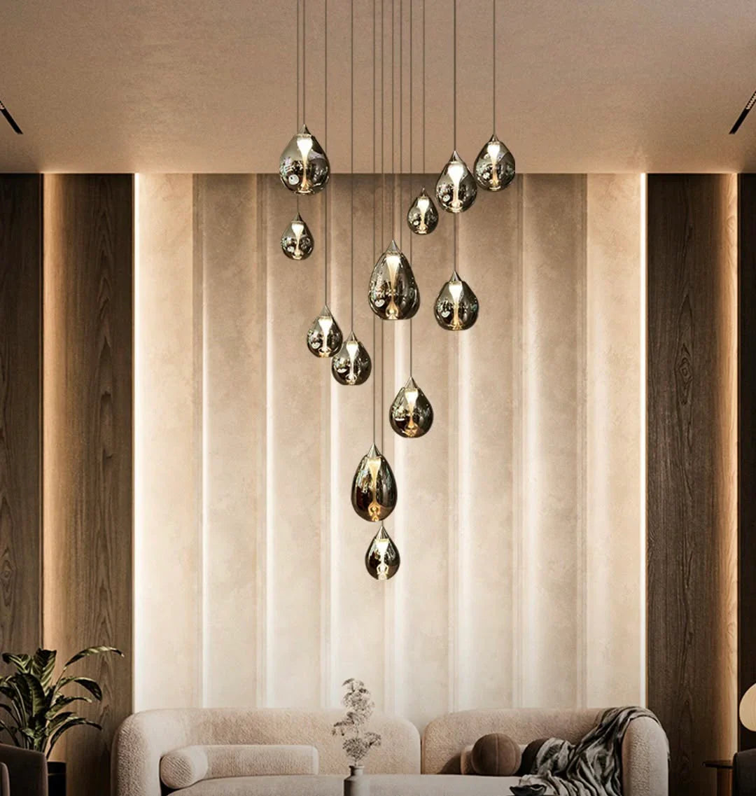 13 Lights Led Smoke Glass Double Height Stair Chandelier