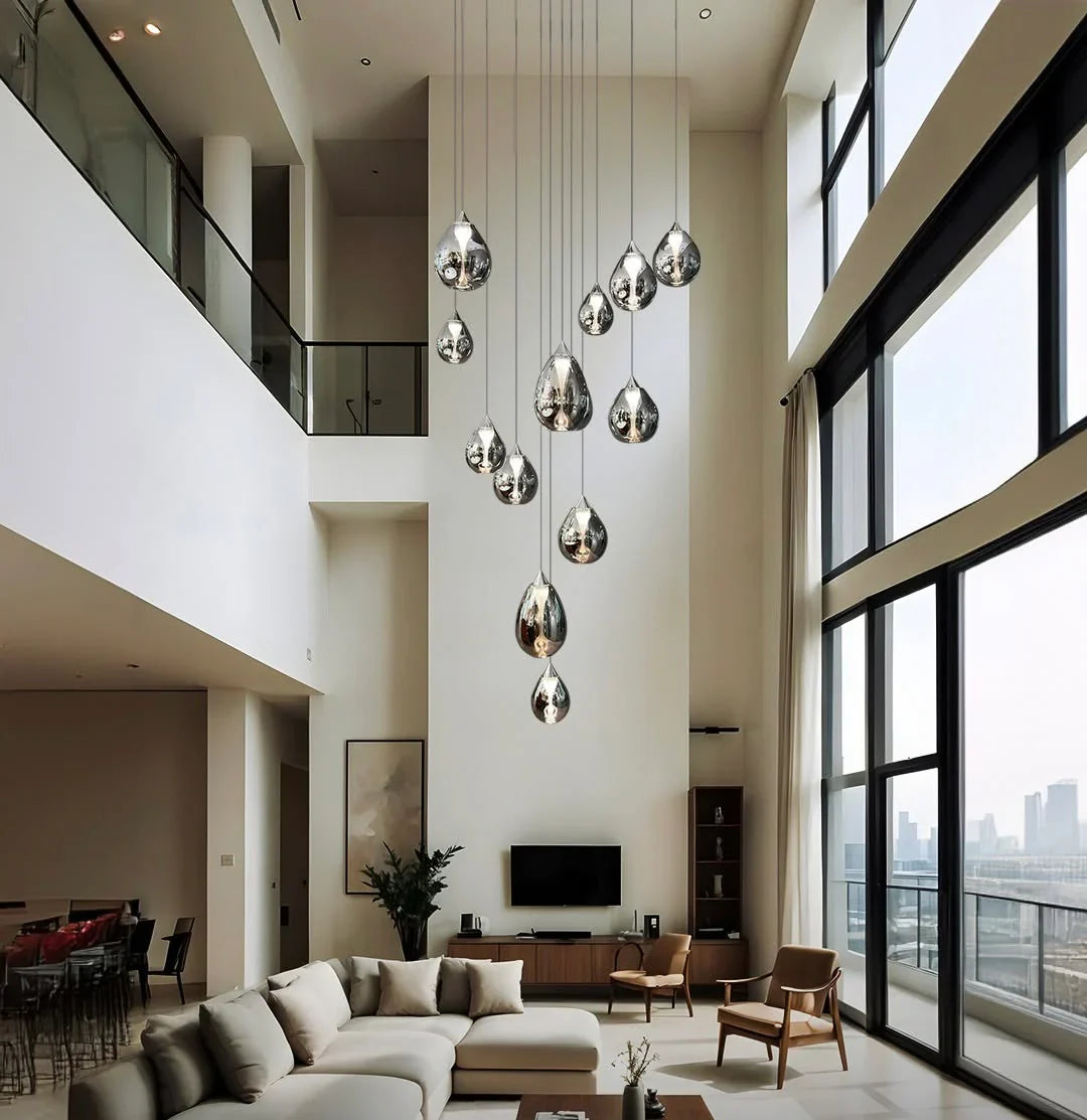 13 Lights Led Smoke Glass Double Height Stair Chandelier