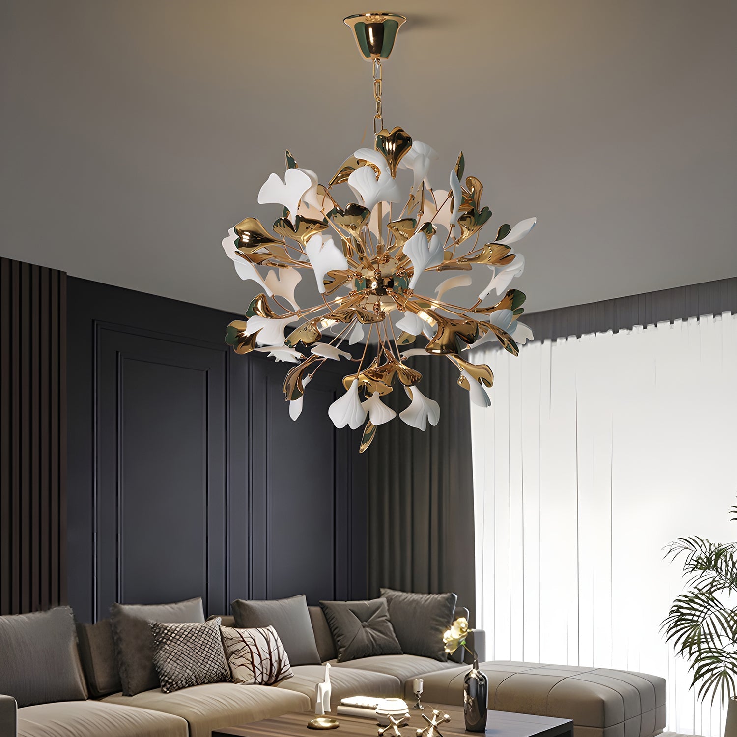 Ceramic Glazed Kew Tree Leaf Chandelier