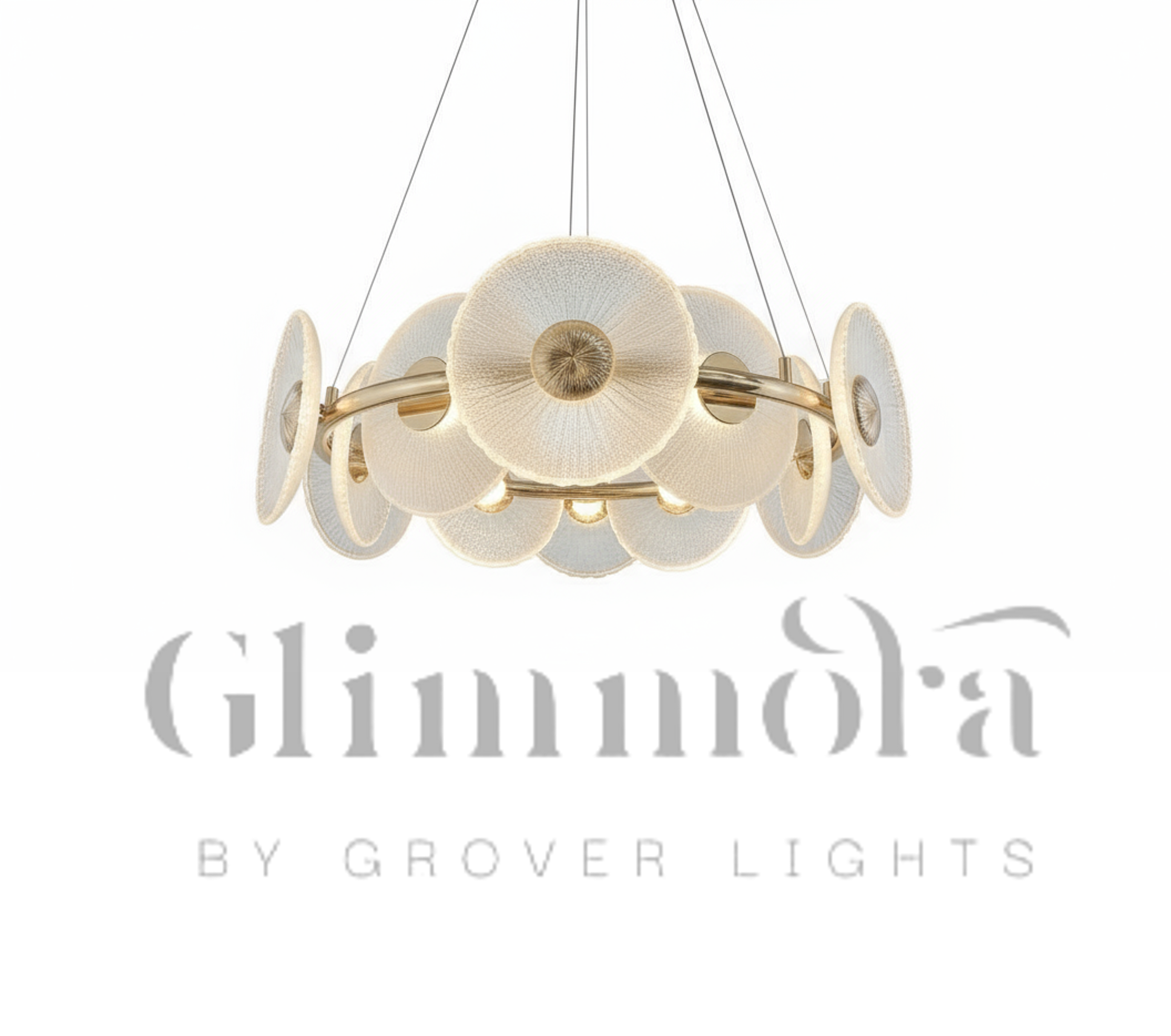 Kissed by Gold (24 Inches, Tri-Color Floral Glass Disc) Chandelier