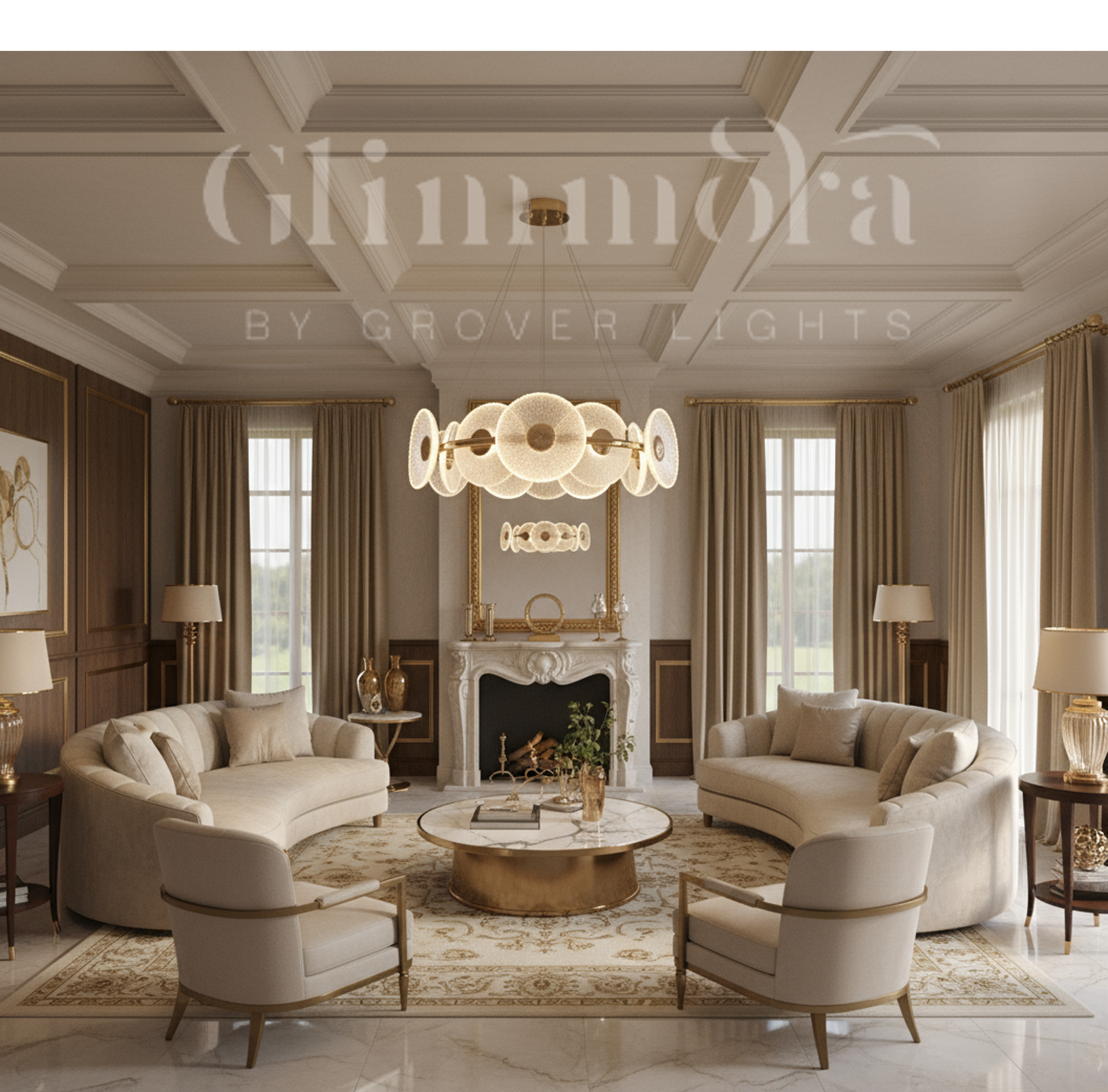 Kissed by Gold (24 Inches, Tri-Color Floral Glass Disc) Chandelier