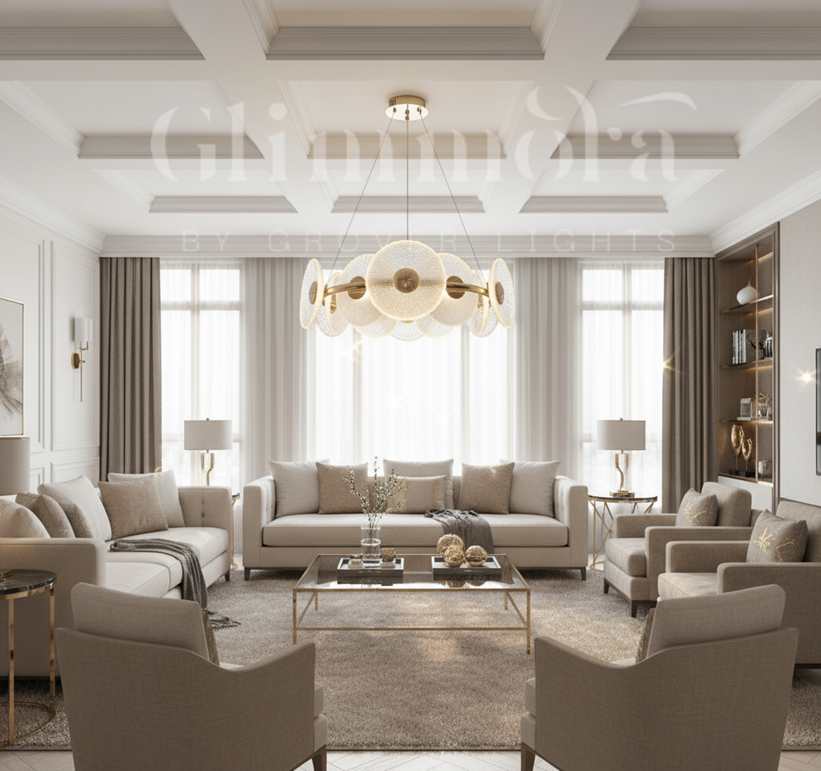 Kissed by Gold (24 Inches, Tri-Color Floral Glass Disc) Chandelier