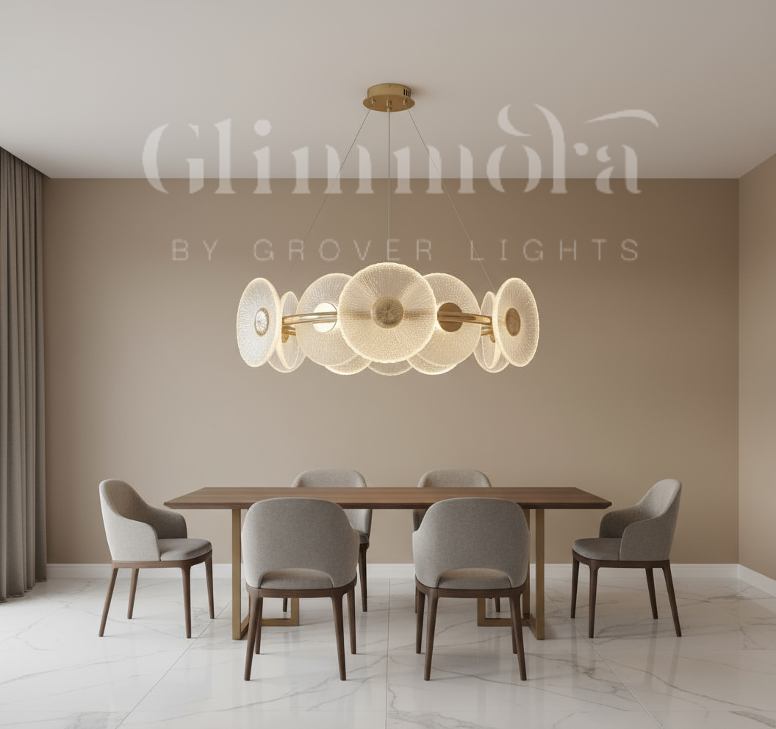 Kissed by Gold (24 Inches, Tri-Color Floral Glass Disc) Chandelier