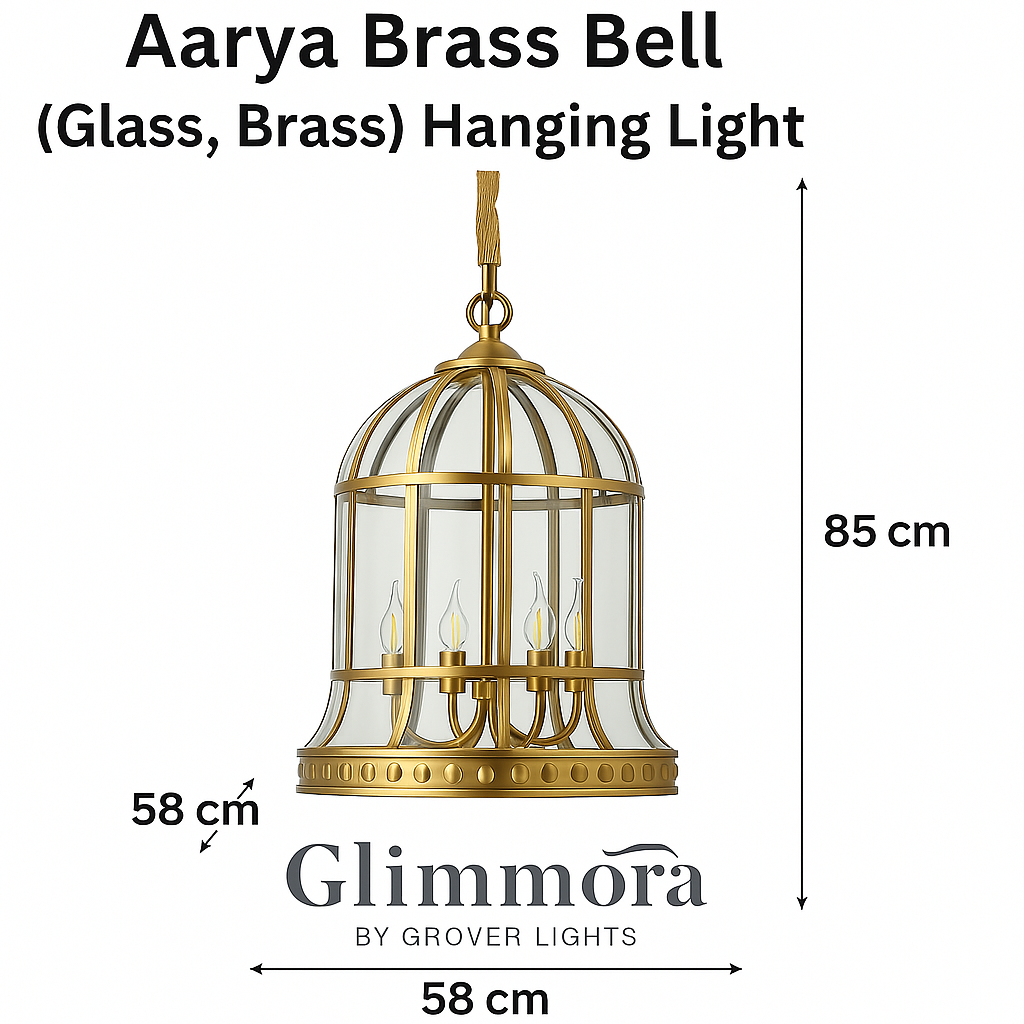Aarya Brass Bell (Glass, Brass) Hanging Light (850 mm Height)