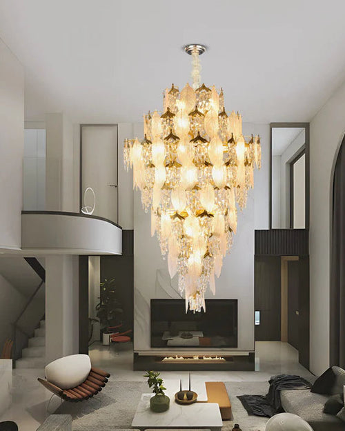 Spiral Staircase Duplex Long Glass Crystal Chandelier