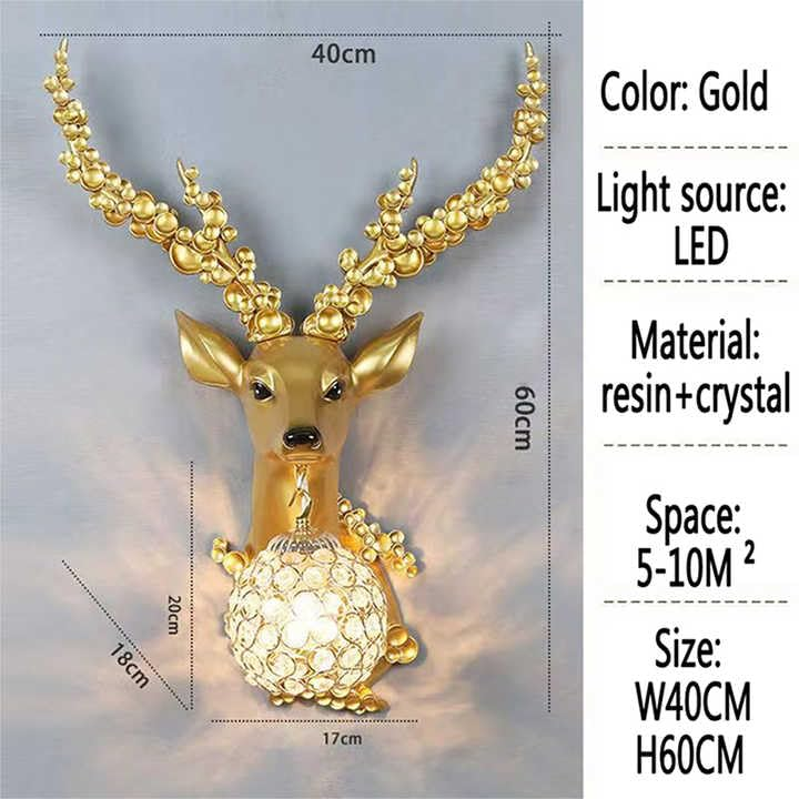 Golden Crystal Deer Head Wall Lamp