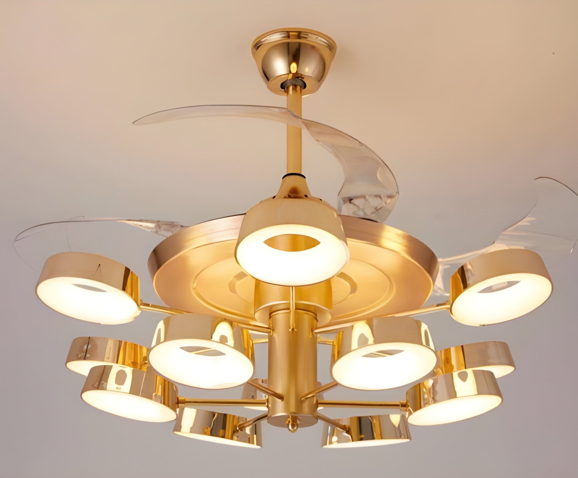 Sunlit Symphony (52 Inches Span, Gold Finish, Transparent ABS Blades)